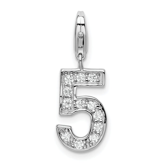 Sterling Silver Rh Cz Numeral 5 W/Lobster Clasp Charm
