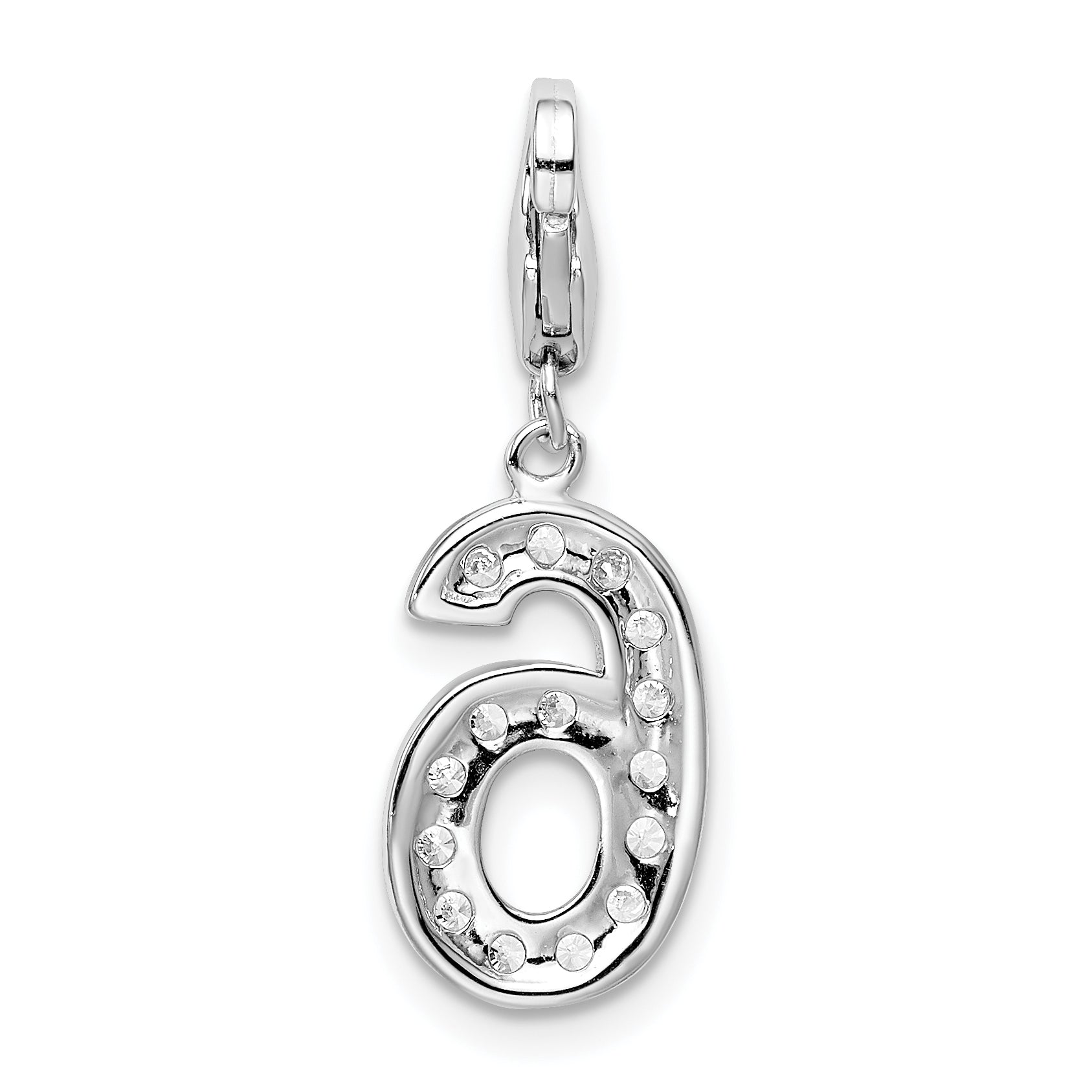 Sterling Silver Rh Cz Numeral 6 W/Lobster Clasp Charm
