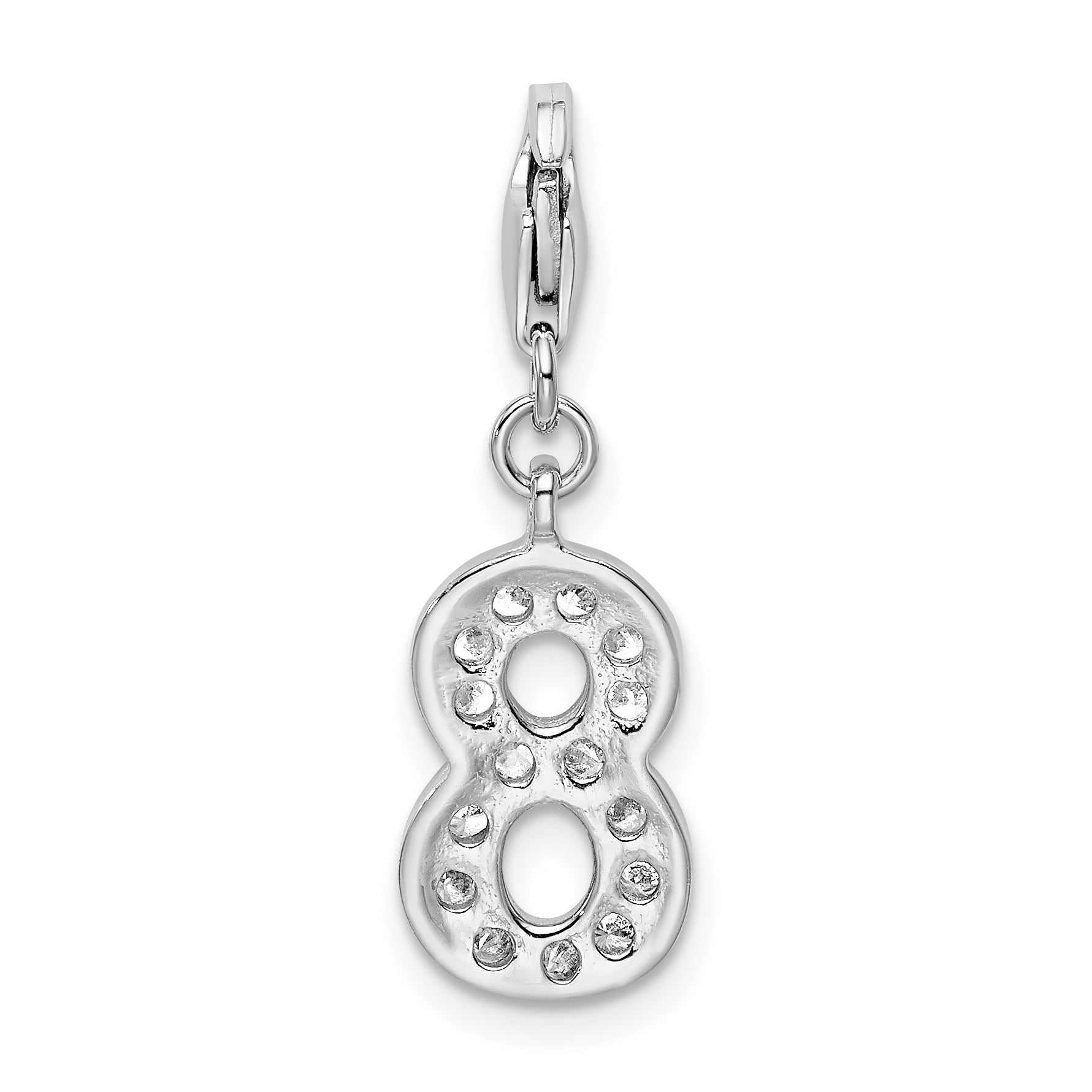 Sterling Silver Rh Cz Numeral 8 W/Lobster Clasp Charm