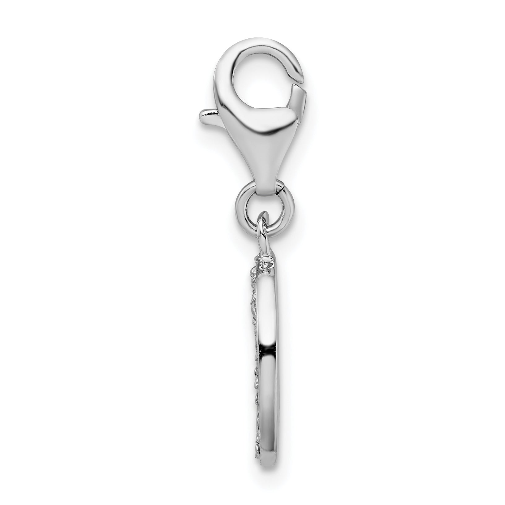 Sterling Silver Amore La Vita Rhodium-Plated Polished Cz Letter O Initial Charm With Fancy Lobster Clasp