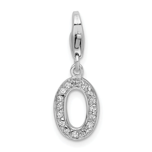 Sterling Silver Amore La Vita Rhodium-Plated Polished Cz Letter O Initial Charm With Fancy Lobster Clasp