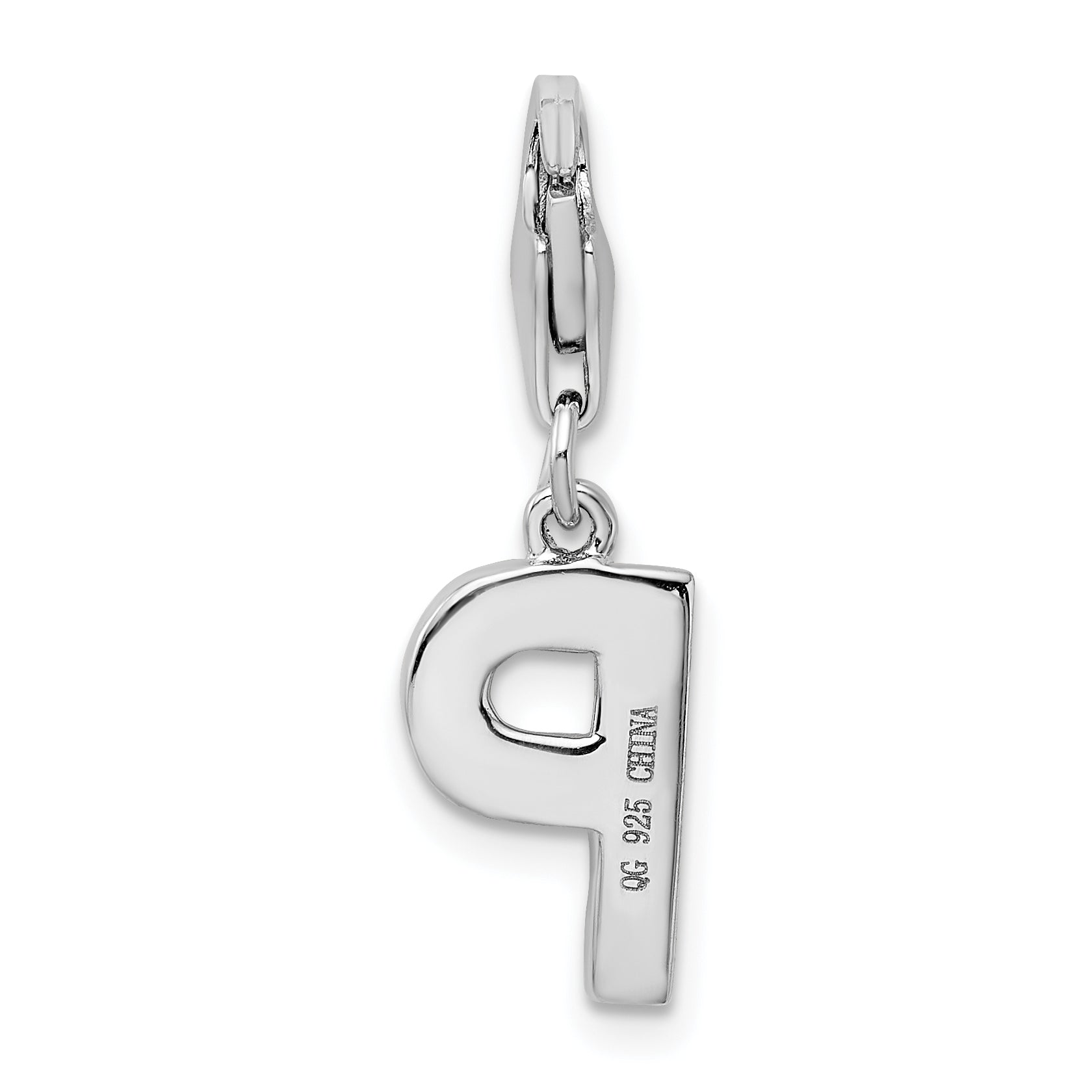 Sterling Silver Amore La Vita Rhodium-Plated Polished Cz Letter P Initial Charm With Fancy Lobster Clasp