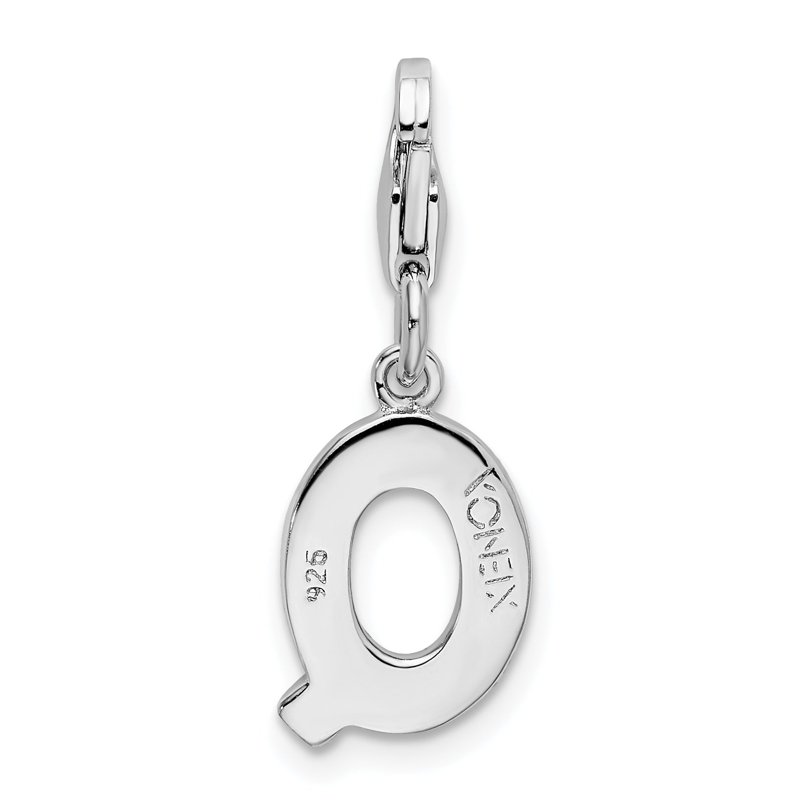 Sterling Silver Amore La Vita Rhodium-Plated Polished Cz Letter Q Initial Charm With Fancy Lobster Clasp