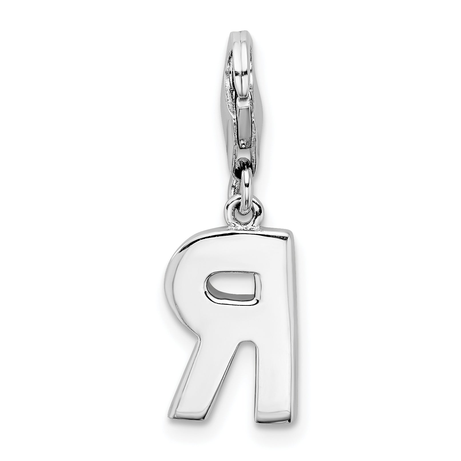 Sterling Silver Amore La Vita Rhodium-Plated Polished Cz Letter R Initial Charm With Fancy Lobster Clasp
