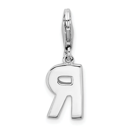 Sterling Silver Amore La Vita Rhodium-Plated Polished Cz Letter R Initial Charm With Fancy Lobster Clasp