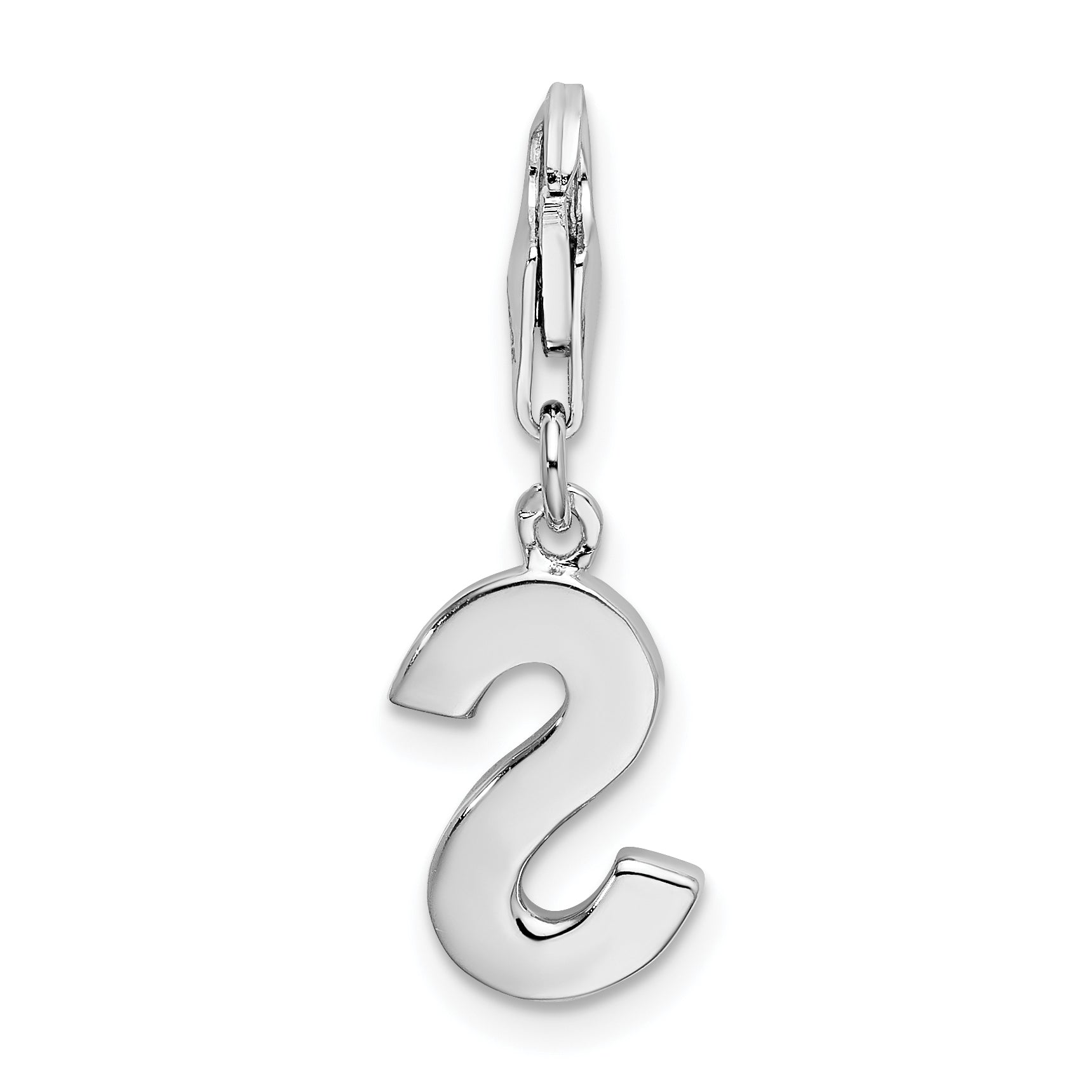 Sterling Silver Amore La Vita Rhodium-Plated Polished Cz Letter S Initial Charm With Fancy Lobster Clasp