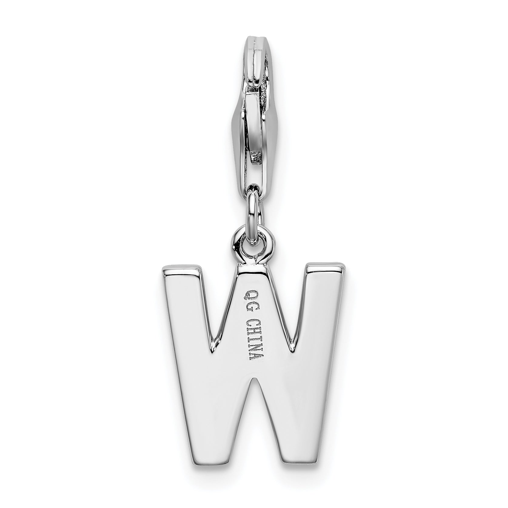 Sterling Silver Amore La Vita Rhodium-Plated Polished Cz Letter W Initial Charm With Fancy Lobster Clasp