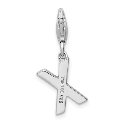 Sterling Silver Amore La Vita Rhodium-Plated Polished Cz Letter X Initial Charm With Fancy Lobster Clasp