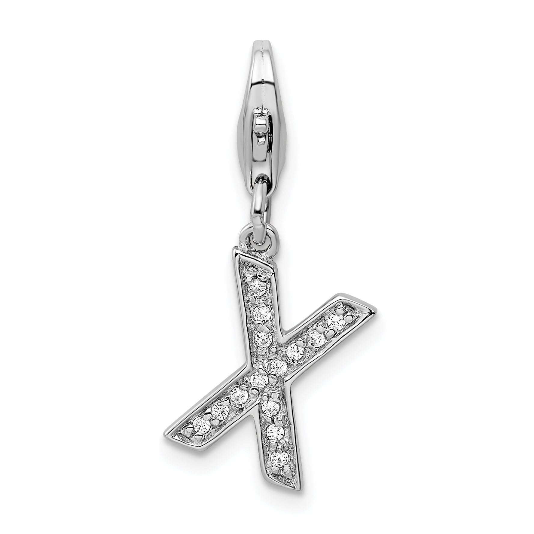Sterling Silver Amore La Vita Rhodium-Plated Polished Cz Letter X Initial Charm With Fancy Lobster Clasp