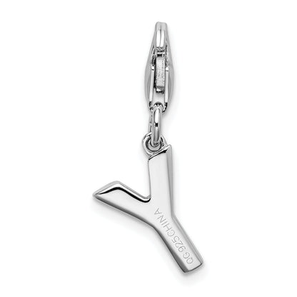 Sterling Silver Amore La Vita Rhodium-Plated Polished Cz Letter Y Initial Charm With Fancy Lobster Clasp