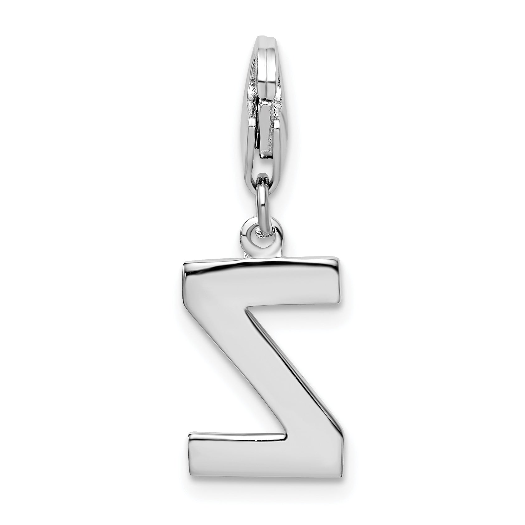 Sterling Silver Amore La Vita Rhodium-Plated Polished Cz Letter Z Initial Charm With Fancy Lobster Clasp