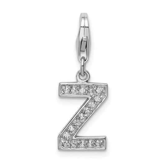Sterling Silver Amore La Vita Rhodium-Plated Polished Cz Letter Z Initial Charm With Fancy Lobster Clasp