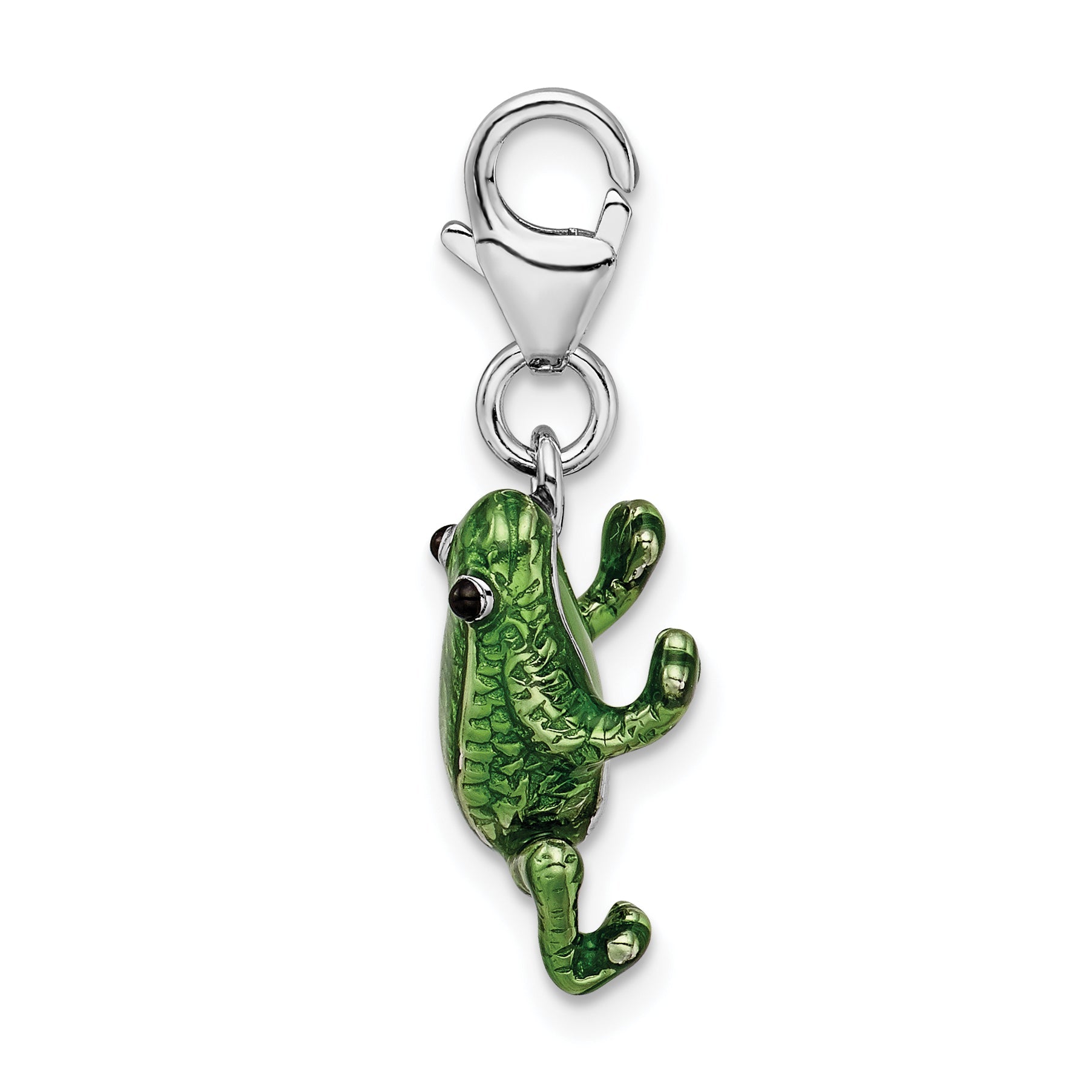 Sterling Silver Amore La Vita Rhodium-Plated Polished 3-D Enameled Frog Charm With Fancy Lobster Clasp