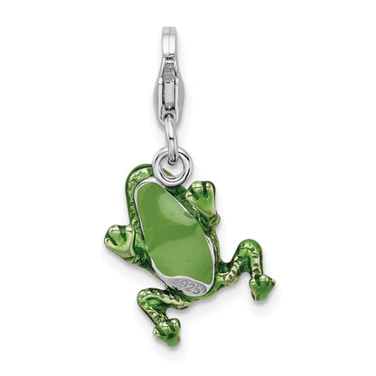 Sterling Silver Amore La Vita Rhodium-Plated Polished 3-D Enameled Frog Charm With Fancy Lobster Clasp