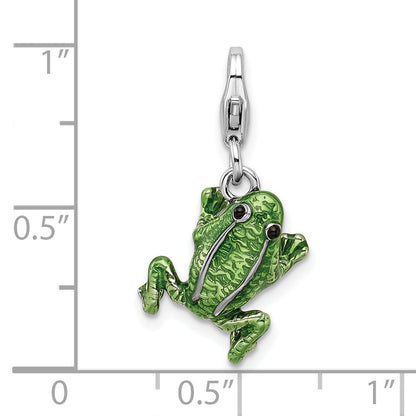 Sterling Silver Amore La Vita Rhodium-Plated Polished 3-D Enameled Frog Charm With Fancy Lobster Clasp