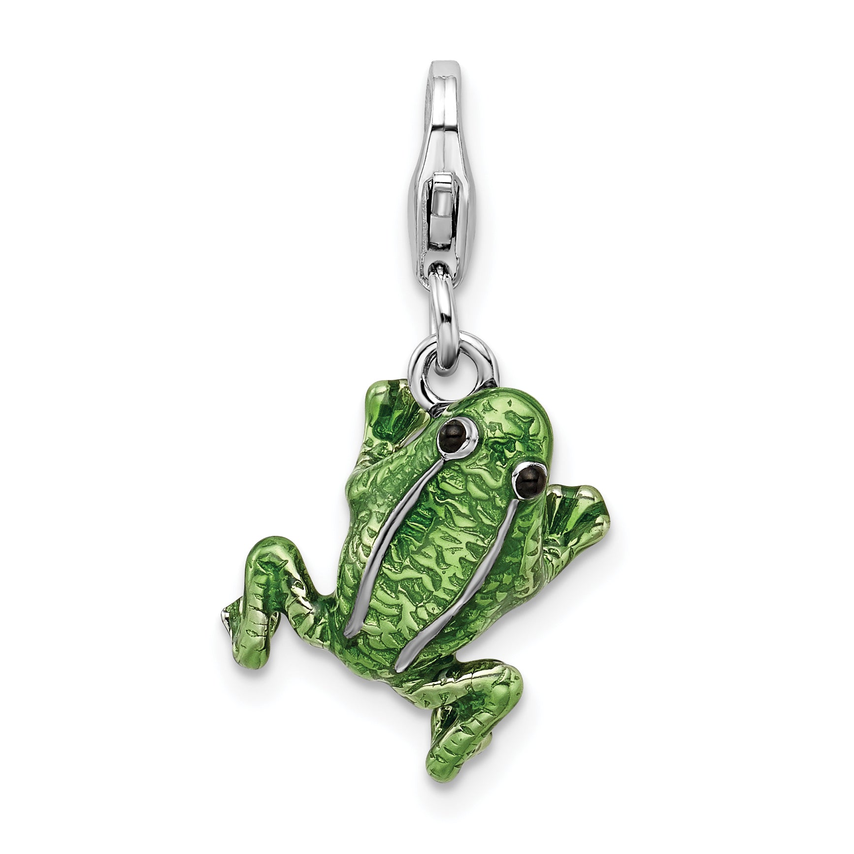 Sterling Silver Amore La Vita Rhodium-Plated Polished 3-D Enameled Frog Charm With Fancy Lobster Clasp