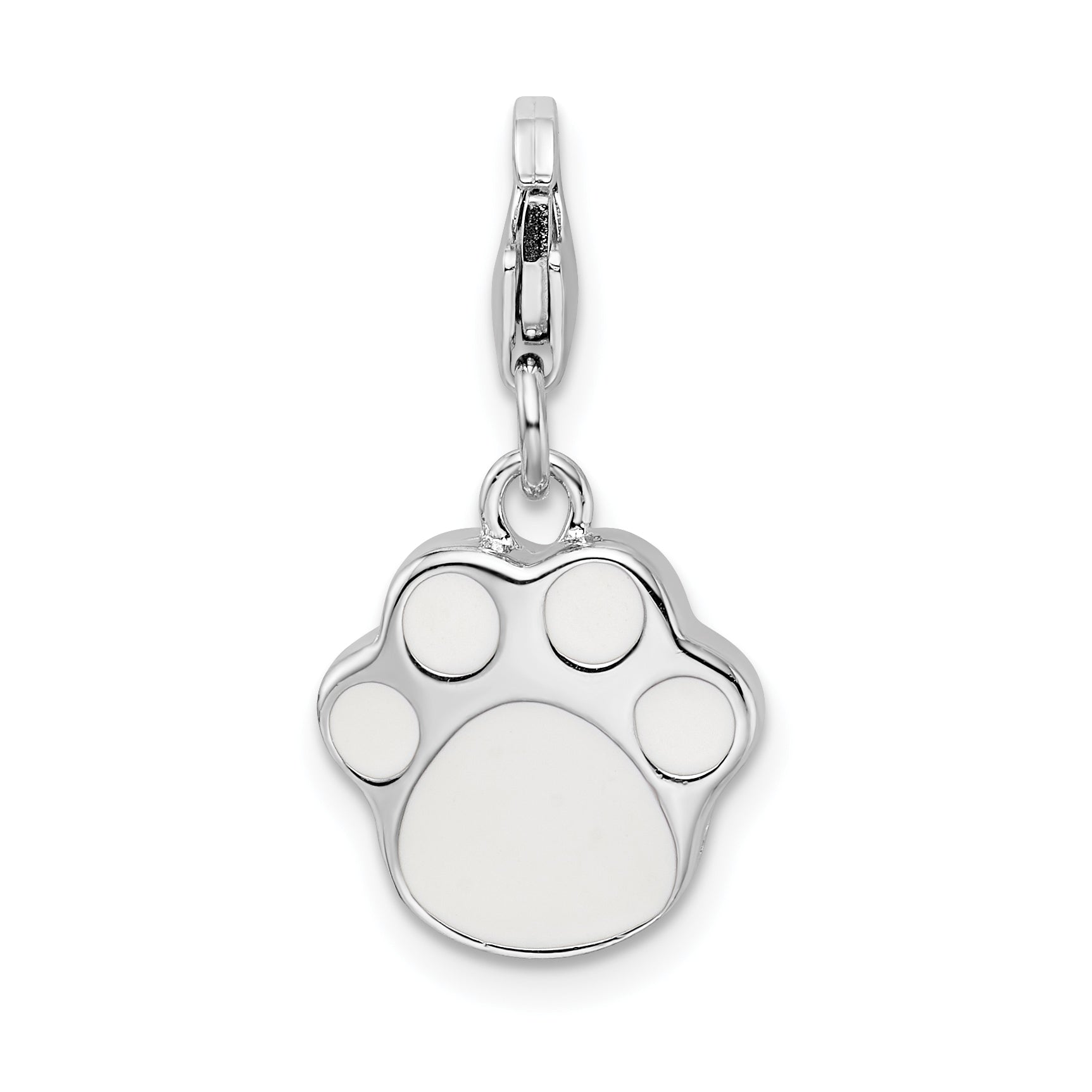 Sterling Silver Amore La Vita Rhodium-Plated Polished 3-D Enameled Paw Print Charm With Fancy Lobster Clasp