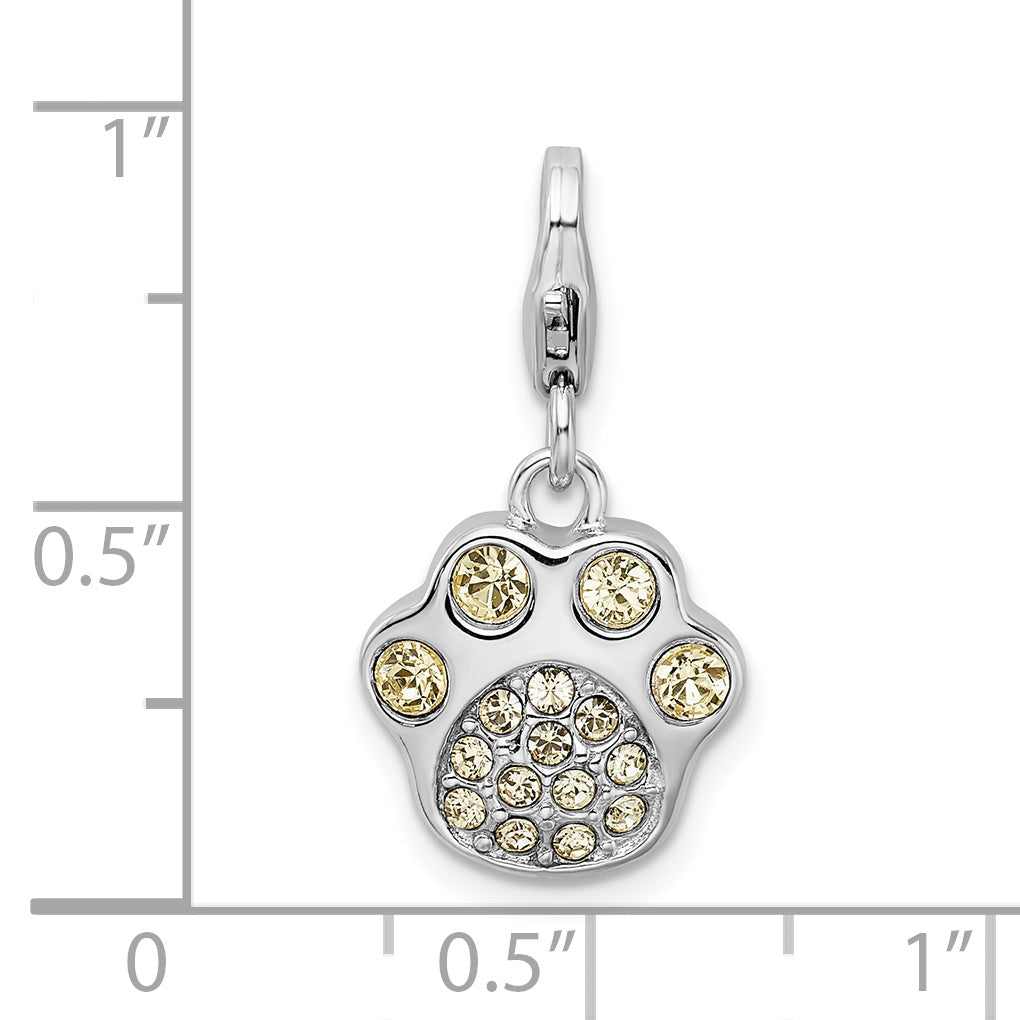 Sterling Silver Amore La Vita Rhodium-Plated Polished 3-D Enameled Paw Print Charm With Fancy Lobster Clasp