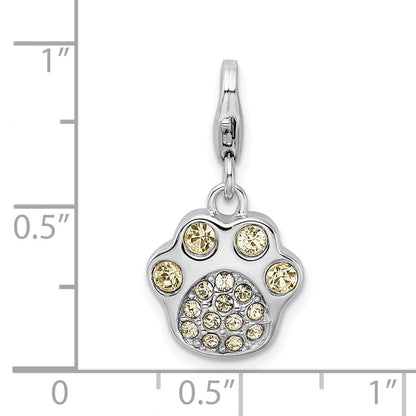 Sterling Silver Amore La Vita Rhodium-Plated Polished 3-D Enameled Paw Print Charm With Fancy Lobster Clasp