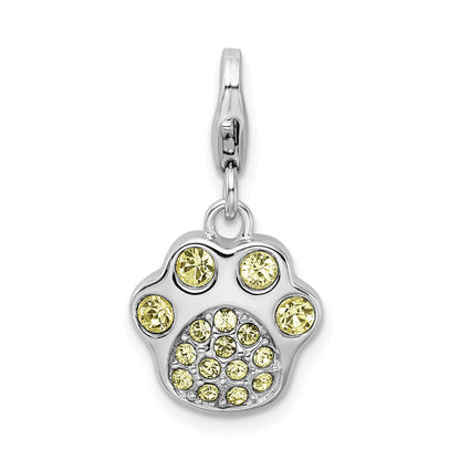 Sterling Silver Amore La Vita Rhodium-Plated Polished 3-D Enameled Paw Print Charm With Fancy Lobster Clasp