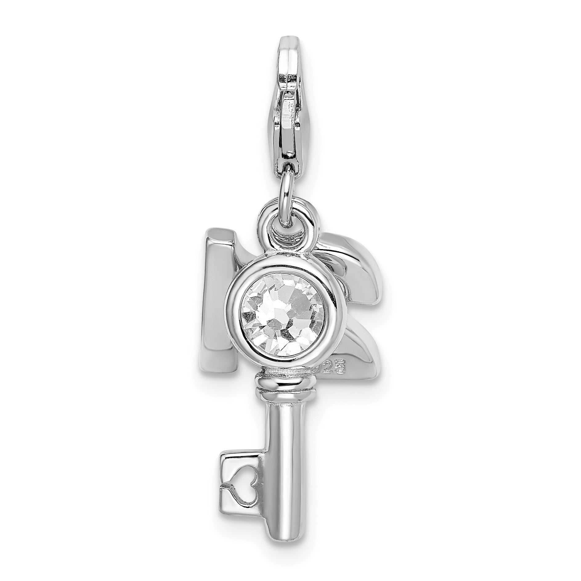 Sterling Silver Rh 3-D Enameled 21 And Key W/Lobster Clasp Charm