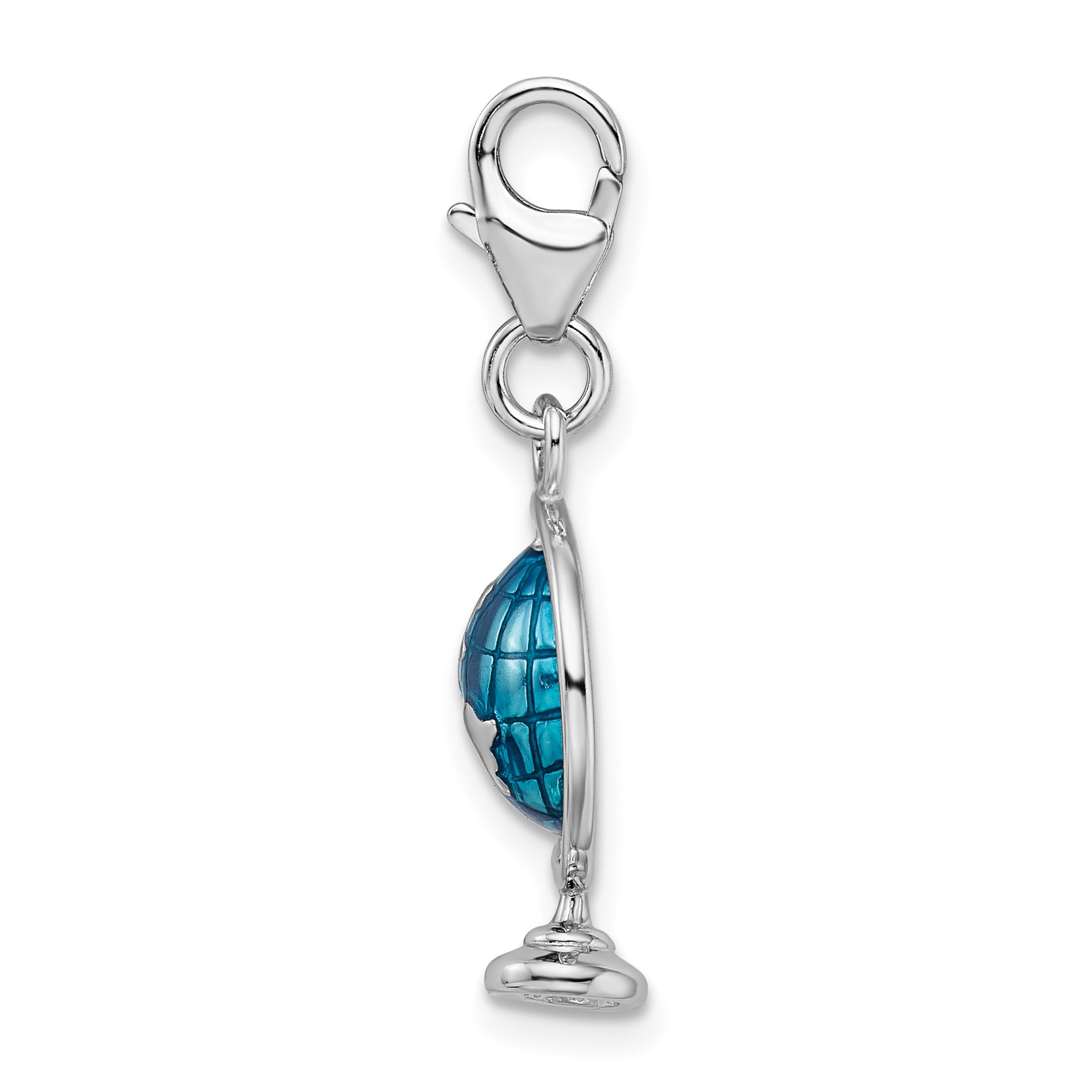 Sterling Silver Amore La Vita Rhodium-Plated Polished 3-D Enameled Globe Charm With Fancy Lobster Clasp