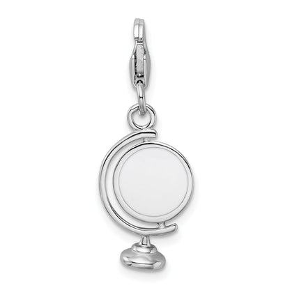 Sterling Silver Amore La Vita Rhodium-Plated Polished 3-D Enameled Globe Charm With Fancy Lobster Clasp