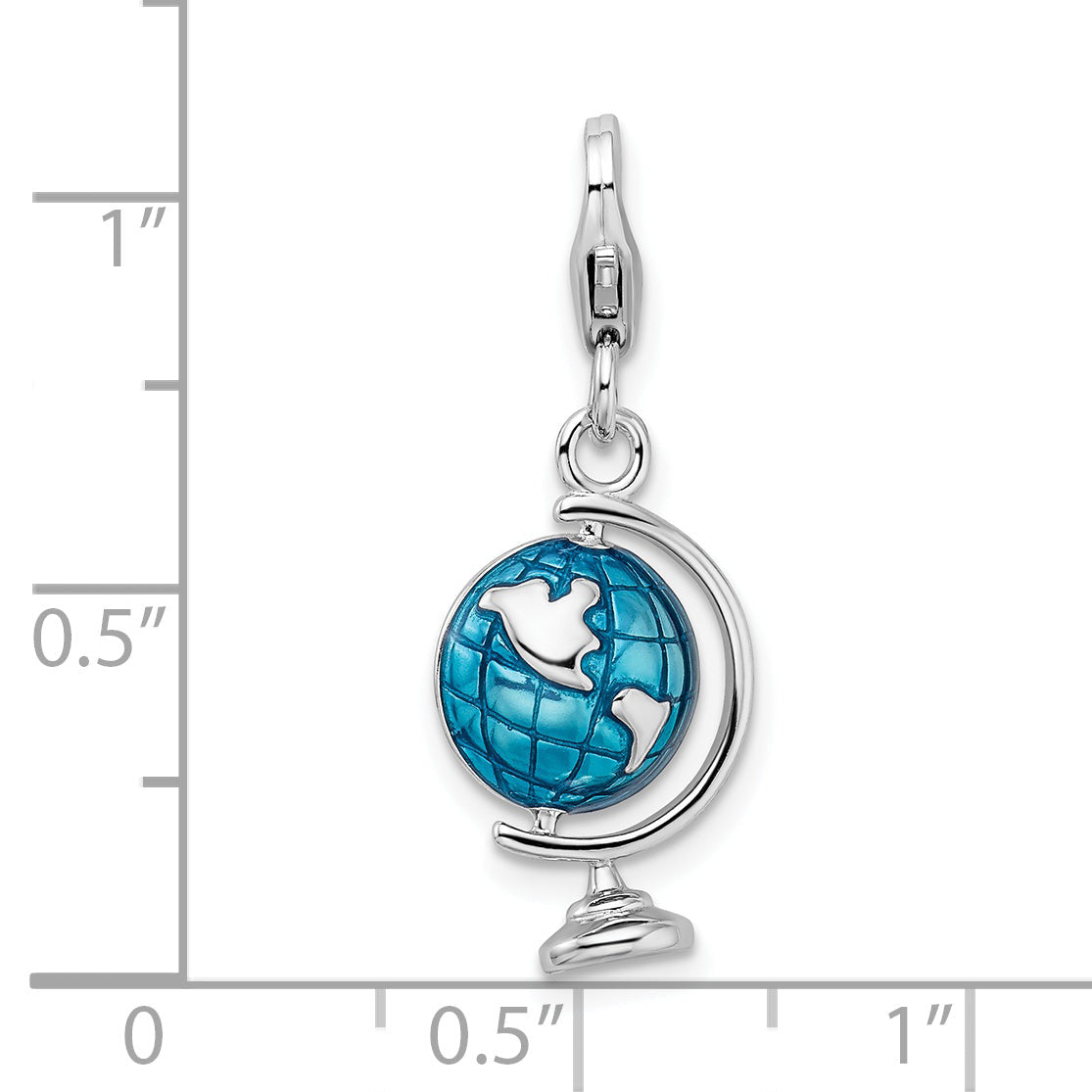 Sterling Silver Amore La Vita Rhodium-Plated Polished 3-D Enameled Globe Charm With Fancy Lobster Clasp