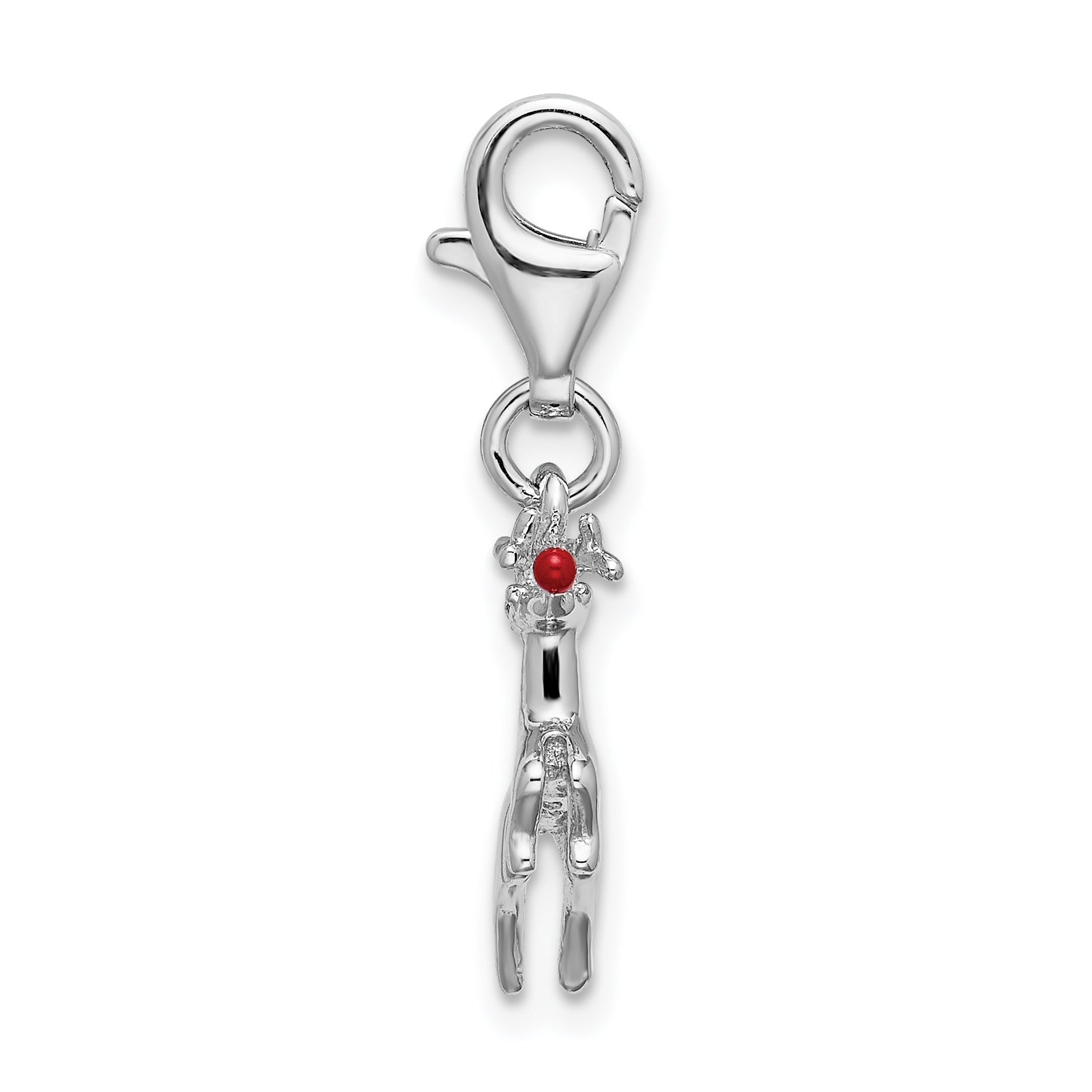 Sterling Silver Amore La Vita Rhodium-Plated Polished 3-D Enameled Reindeer Charm With Fancy Lobster Clasp