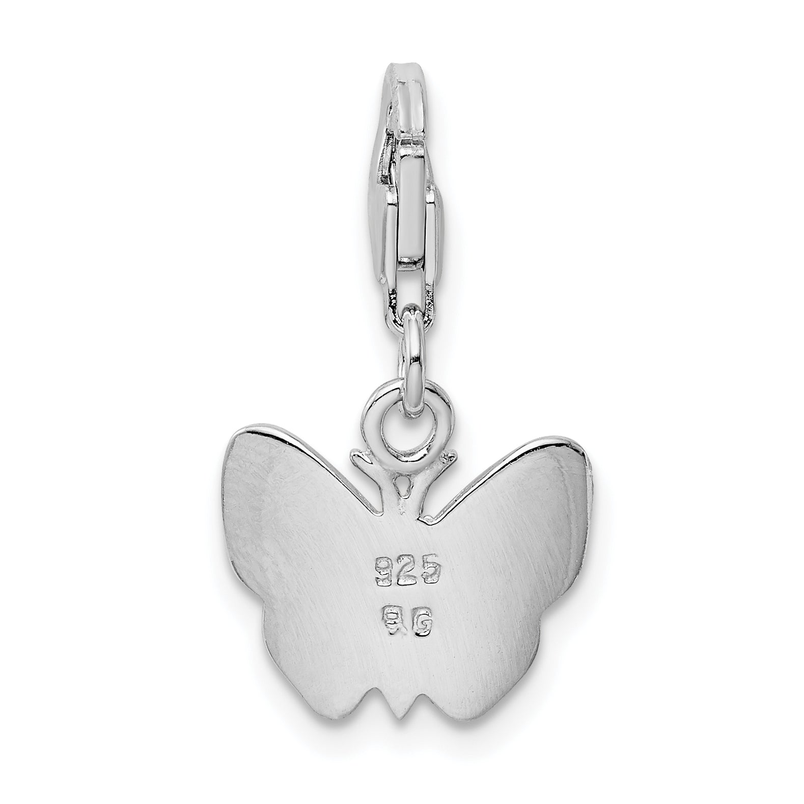 Sterling Silver Amore La Vita Rhodium-Plated Polished Enameled Butterfly Charm With Fancy Lobster Clasp
