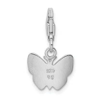 Sterling Silver Amore La Vita Rhodium-Plated Polished Enameled Butterfly Charm With Fancy Lobster Clasp