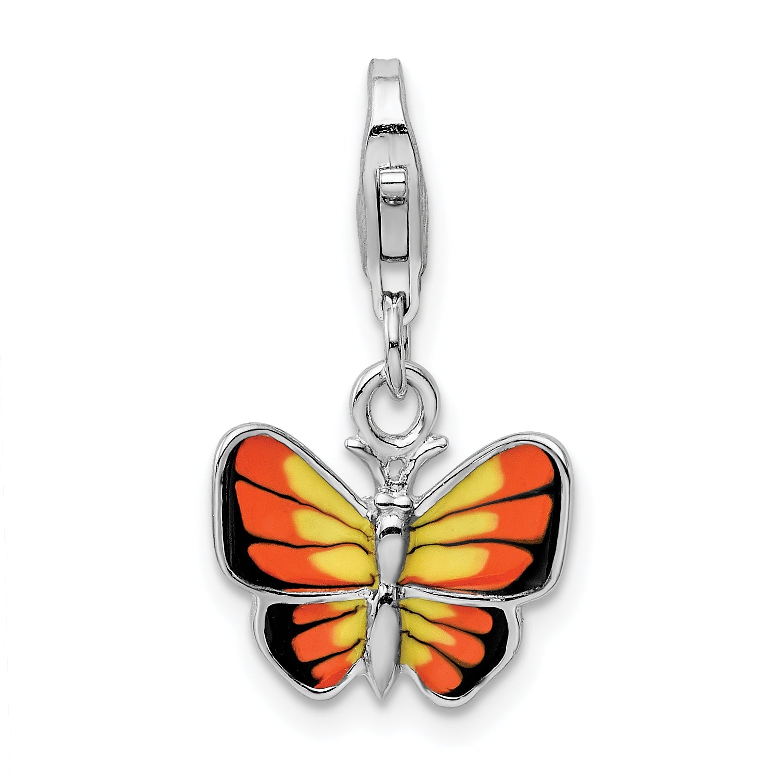 Sterling Silver Amore La Vita Rhodium-Plated Polished Enameled Butterfly Charm With Fancy Lobster Clasp