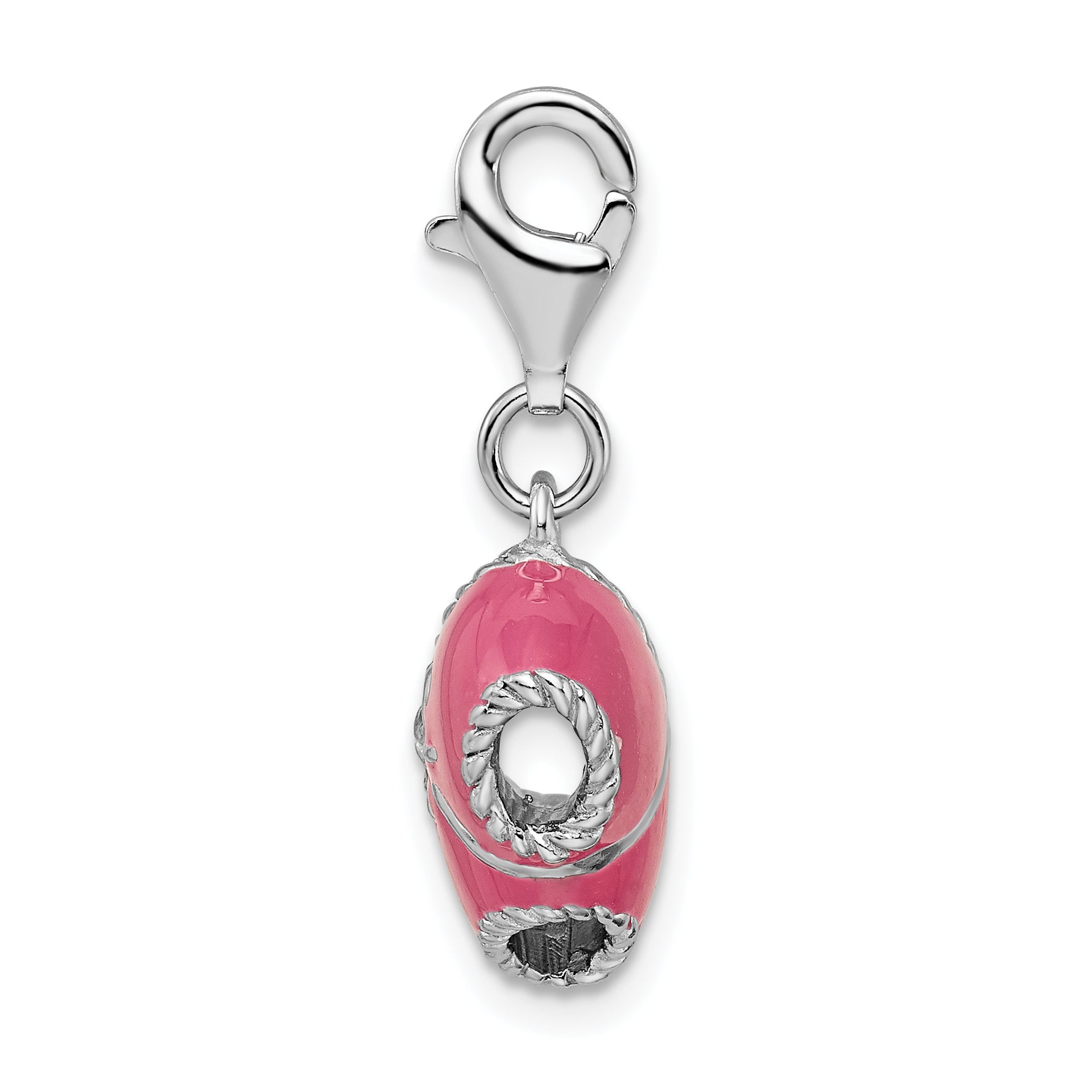 Sterling Silver Amore La Vita Rhodium-Plated Polished 3-D Pink Enameled Bikini Bottom Charm With Fancy Lobster Clasp