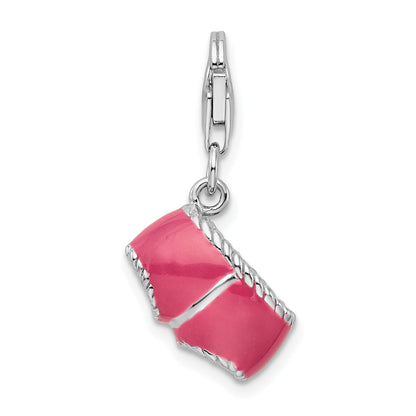 Sterling Silver Amore La Vita Rhodium-Plated Polished 3-D Pink Enameled Bikini Bottom Charm With Fancy Lobster Clasp
