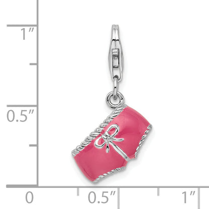 Sterling Silver Amore La Vita Rhodium-Plated Polished 3-D Pink Enameled Bikini Bottom Charm With Fancy Lobster Clasp