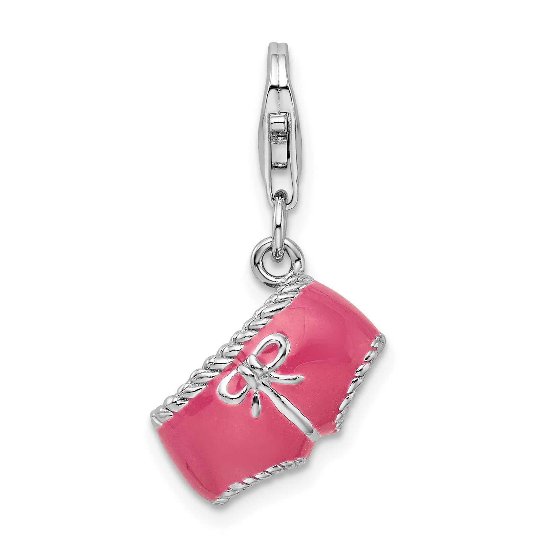 Sterling Silver Amore La Vita Rhodium-Plated Polished 3-D Pink Enameled Bikini Bottom Charm With Fancy Lobster Clasp