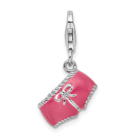 Sterling Silver Amore La Vita Rhodium-Plated Polished 3-D Pink Enameled Bikini Bottom Charm With Fancy Lobster Clasp