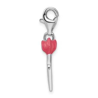 Sterling Silver Amore La Vita Rhodium-Plated Polished Enameled Bullseye And Heart Arrow Charm With Fancy Lobster Clasp