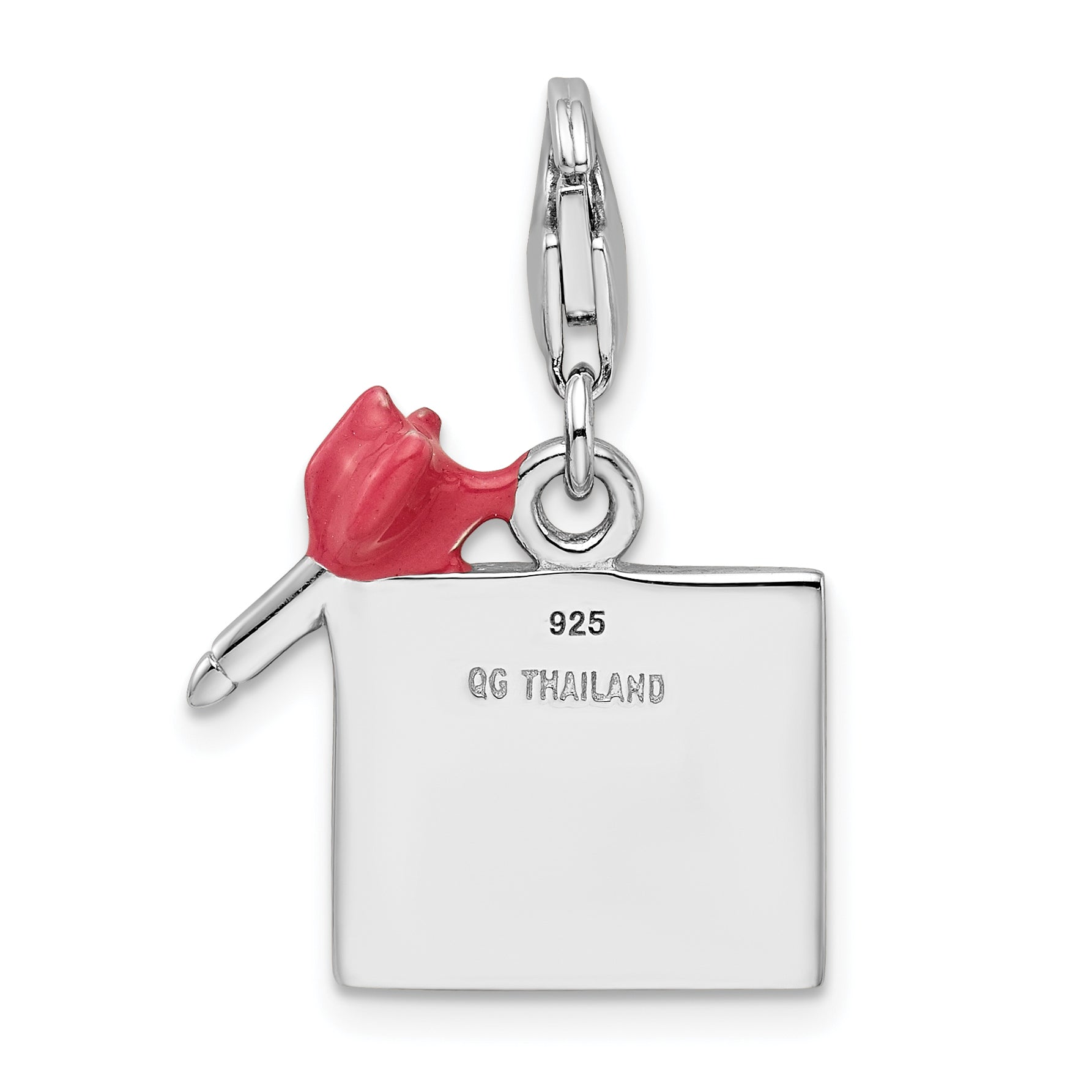 Sterling Silver Amore La Vita Rhodium-Plated Polished Enameled Bullseye And Heart Arrow Charm With Fancy Lobster Clasp