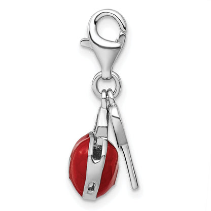 Sterling Silver Amore La Vita Rhodium-plated Polished 3-D Enameled Heart And Key Charm with Fancy Lobster Clasp