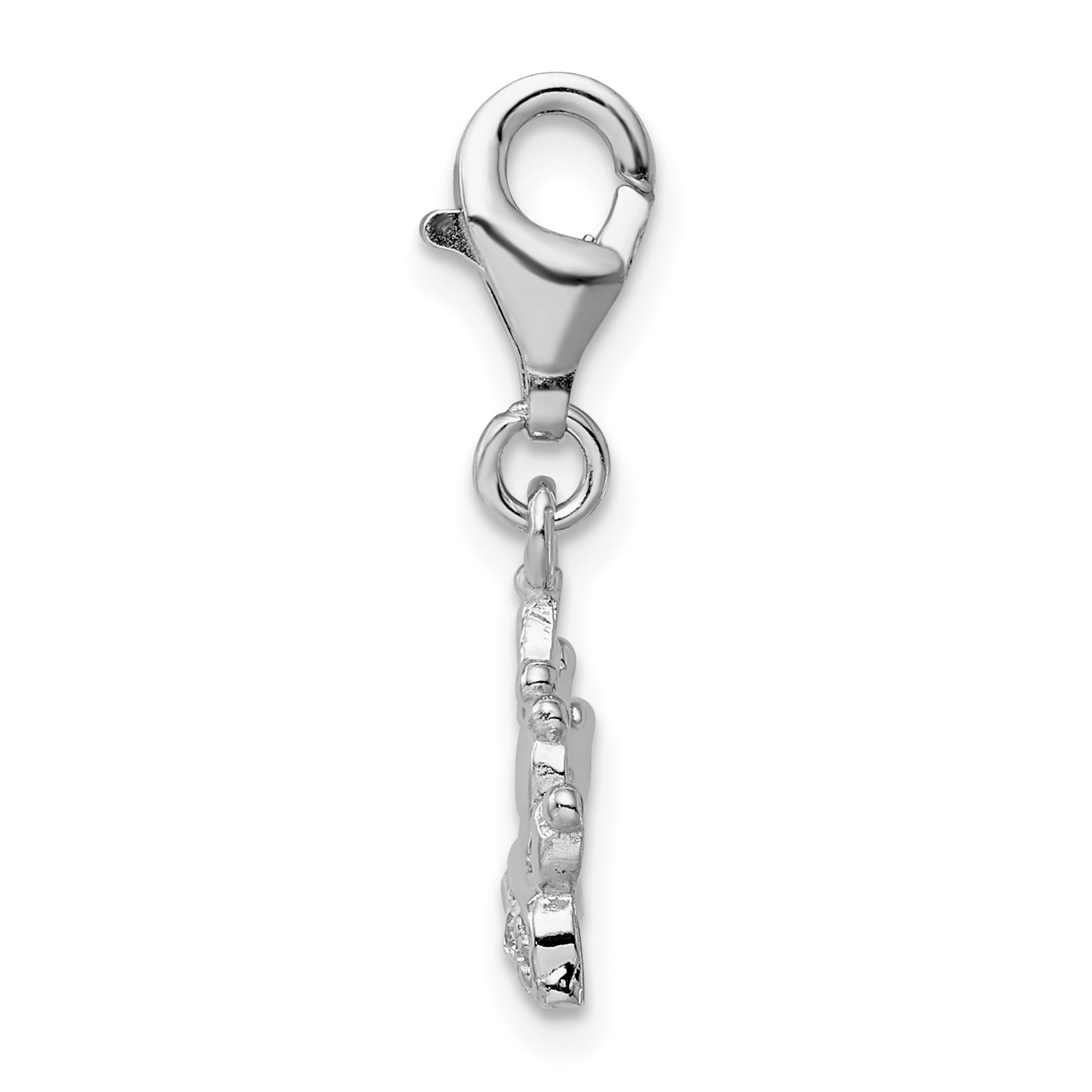 Sterling Silver Amore La Vita Rhodium-Plated Polished Cz Crown Charm With Fancy Lobster Clasp