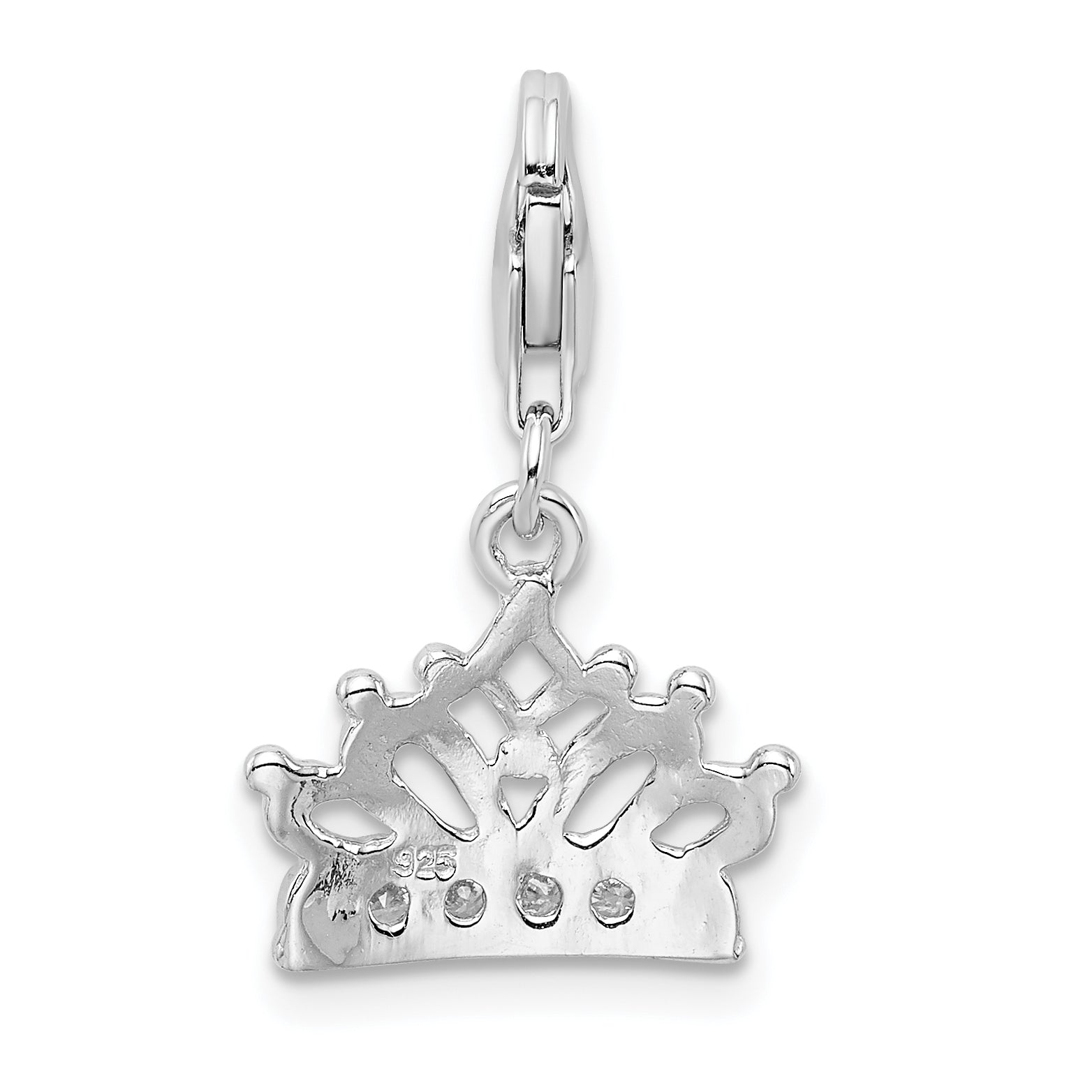Sterling Silver Amore La Vita Rhodium-Plated Polished Cz Crown Charm With Fancy Lobster Clasp