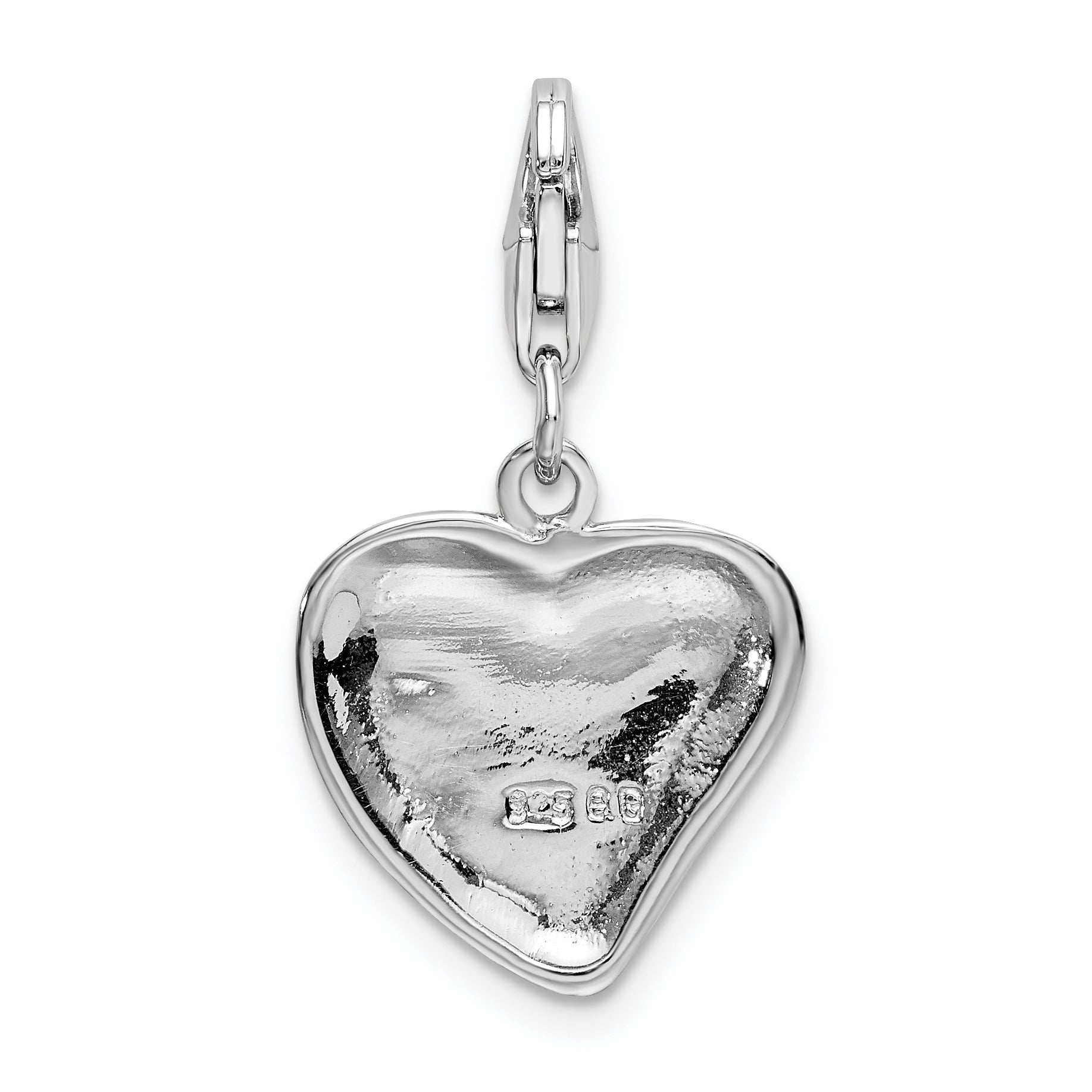 Sterling Silver Amore La Vita Rhodium-Plated Polished Enameled Heart With Dog Paw Print Charm