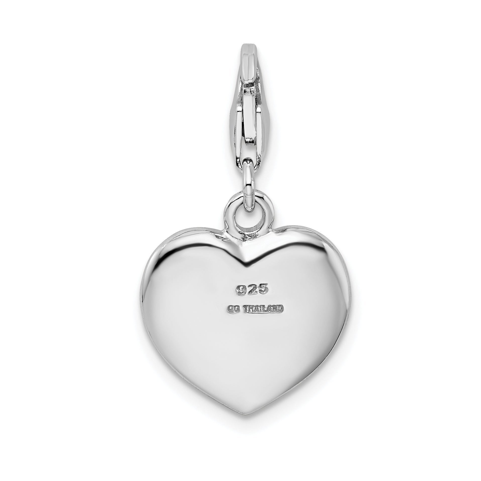 Sterling Silver Amore La Vita Rhodium-Plated Polished Enameled Cz Baby On Board Heart Charm With Fancy Lobster Clasp