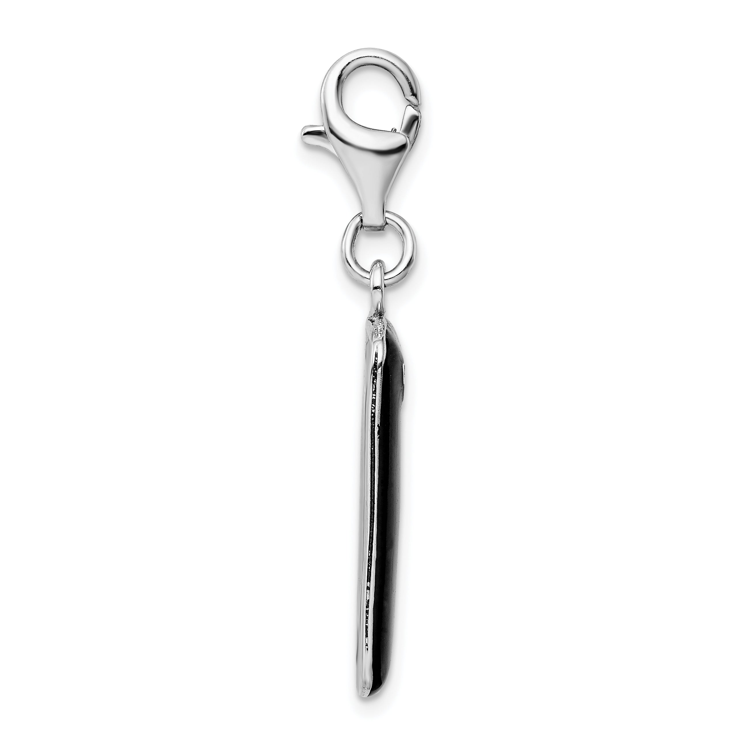 Sterling Silver Amore La Vita Rhodium-Plated Polished Black Enameled 3-D Cell Phone Charm