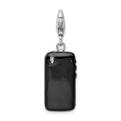 Sterling Silver Amore La Vita Rhodium-Plated Polished Black Enameled 3-D Cell Phone Charm
