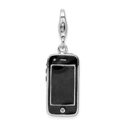 Sterling Silver Amore La Vita Rhodium-Plated Polished Black Enameled 3-D Cell Phone Charm