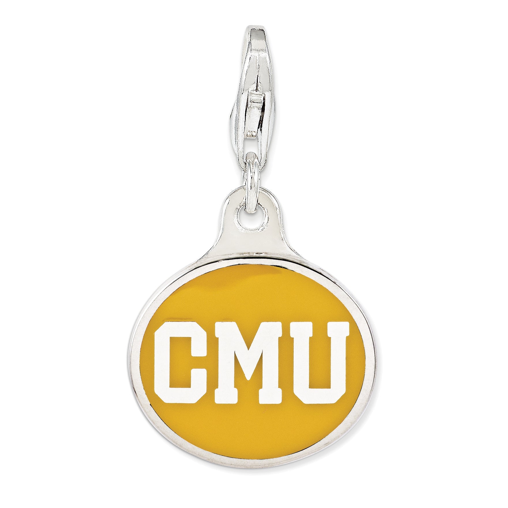 Sterling Silver Amore La Vita Rhodium-Plated Polished Enameled Central Michigan University Charm With Fancy Lobster Clasp
