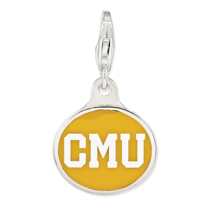 Sterling Silver Amore La Vita Rhodium-Plated Polished Enameled Central Michigan University Charm With Fancy Lobster Clasp