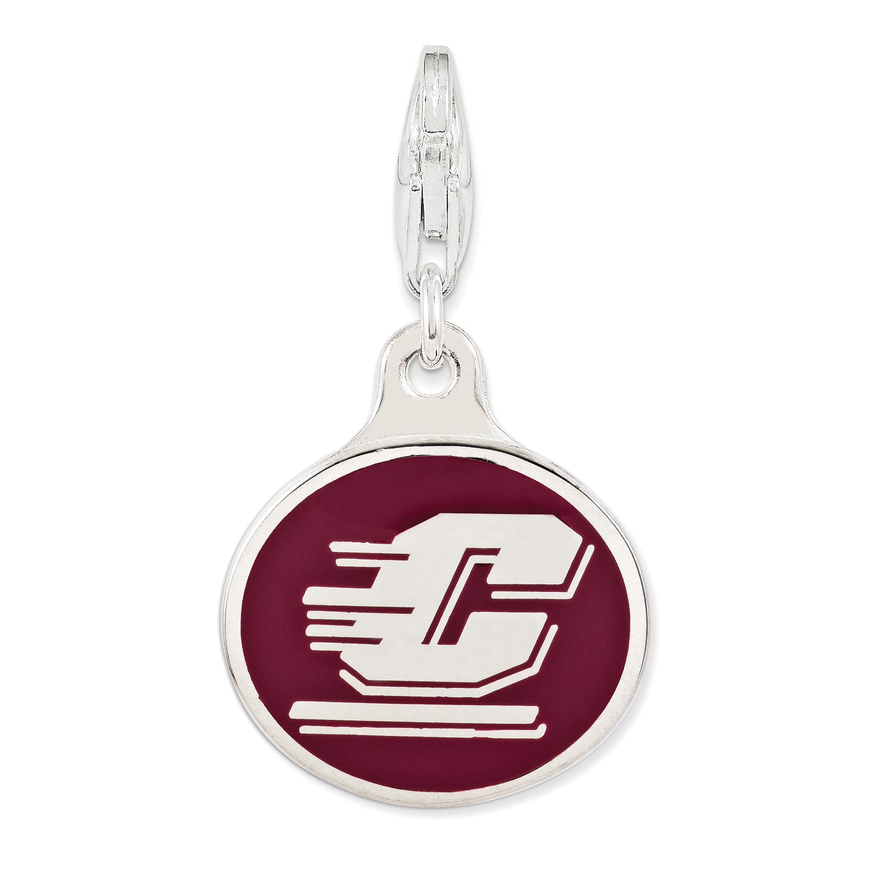 Sterling Silver Amore La Vita Rhodium-Plated Polished Enameled Central Michigan University Charm With Fancy Lobster Clasp